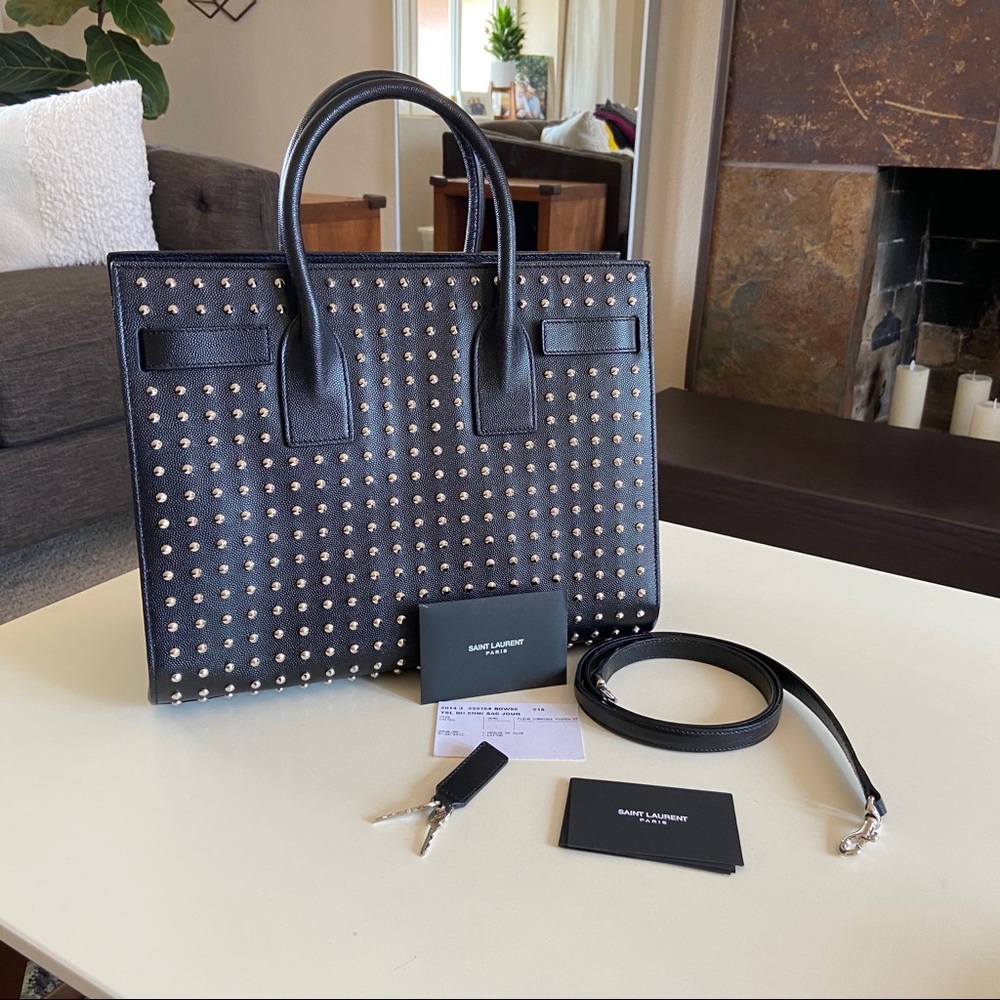 Yves Saint Laurent Black Studded Leather Satchel